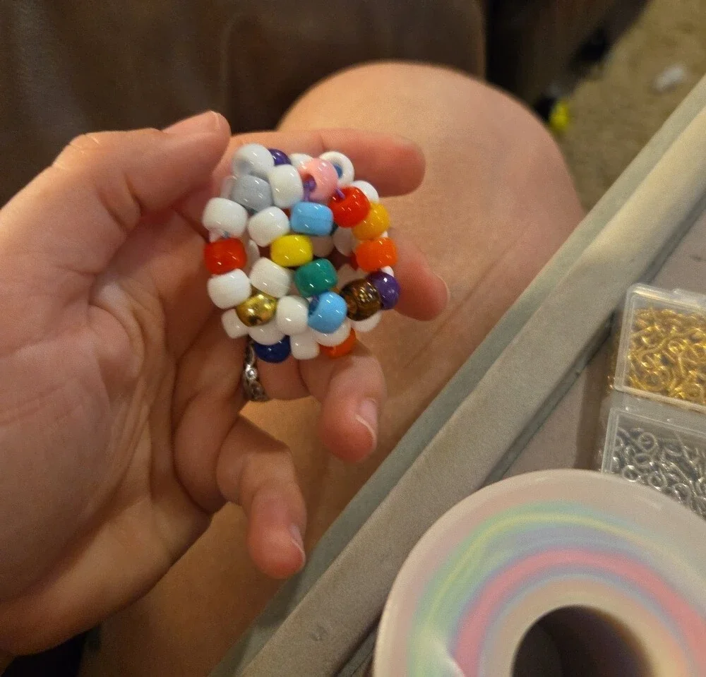 Handmade Multicolor Bead Fidget for Kids - White & Rainbow